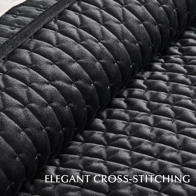 EVERGRACE Luxury Velvet Quilt Bedding Set King Size 3 Pieces with Pillow Shams, Soft Cross-Stitch Velvet Comforter Set, Lightweight Coverlet Bedspread for All Seasons, Black