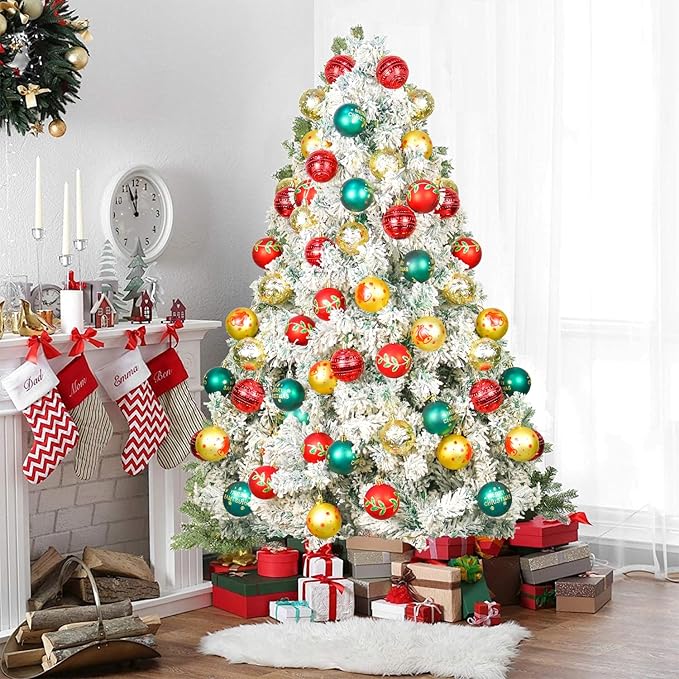 40PCS 2.36" Christmas Balls Ornaments, Plastic Christmas Tree Ornaments, Holiday Baubles, Hanging Decorations for Xmas Trees Holiday Party, Gold Red Green Baubles