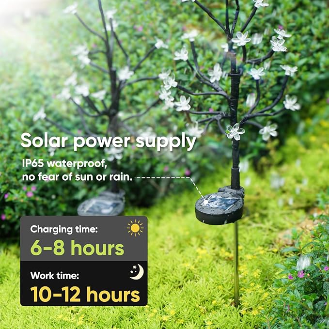 Solar Garden Lights Outdoor Waterproof,Solar Flowers for Outside Decorative,Solar Powered Fairy Outdoor Decorations for Yard,Patio,Lawn,Pathway Christmas Gardening Gifts Garden Decor 2 Pack