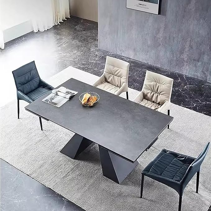 Extendable Dining Table for 8-12 Seat Flexible Stretch Tabletop Made from Sintered stone Tempered Glass Solid Carbon Steel Base, Dark Grey