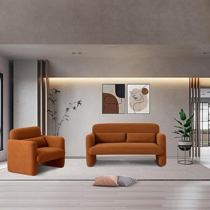 59.06'' Loveseat Sofa, 2 Seater Sherpa Fabric Love Seat Couch, Comfy Upholstered Modern Leisure Loveseat Couches with 2 Waist Pillow for Bedroom, Office, Living Room