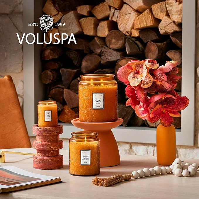Voluspa Baltic Amber, Large Candle Jar, 18 oz, 100 Hour Burn Time, Coconut Wax for Clean Burning, Handcrafted in the USA