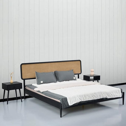 NTC Lupin Wooden Bed Frame with Headboard, Solid Oak and Rubber Wood Foundation with Silent Slats and Wood Central Supports, 1000 Lb Capacity, Effortless Assembly, King - Burnt Black