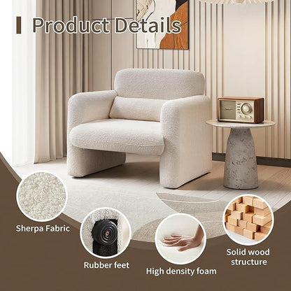 33.86" Accent Chairs, Modern Sherpa Fabric Armed Chair Comfy Upholstered Armchair Leisure Single Sofa Chair with a Waist Pillow for Bedroom, Office and Living Room