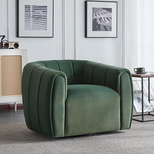 Christopher Knight Home Monroe Velvet Swivel Club Chair,Armchair with 360-Degree Rotation,Upholstered Barrel Swivel Sofa Chair for Living Room/Bedroom,Tufted Back,Thick Cushion, Iron Base, Olive Green