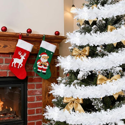 50FT White Christmas Tinsel Garland, Metallic Tinsel Glitter Twist Garlands Hanging Streamers, Xmas Tree Garland Decorations