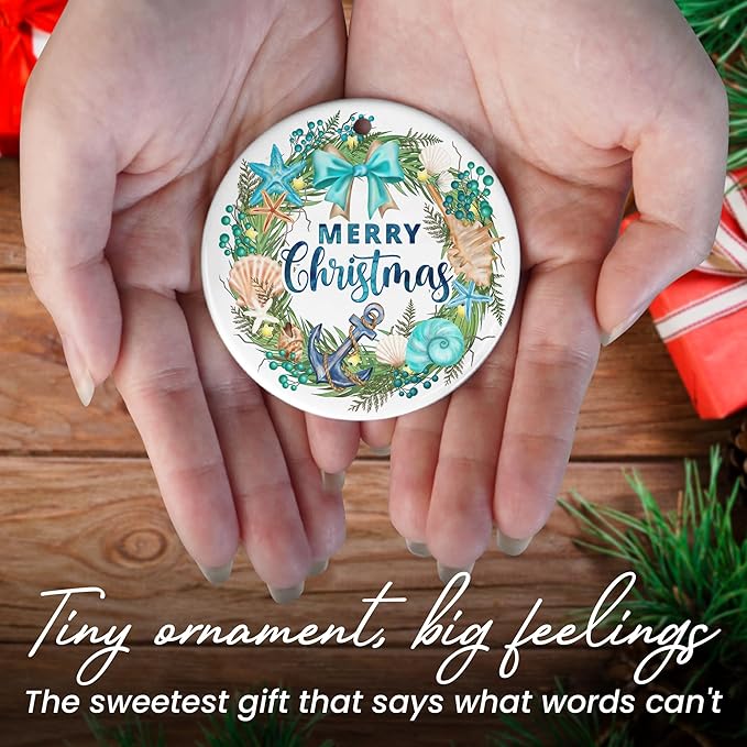 Beach Christmas Ornaments 2025 - Ceramic Ornaments for Tree - Beach Gifts for Women Men Friend, Ocean Ornaments for Christmas Decorations, Stocking Stuffers Ocean Gifts for Xmas Decorations