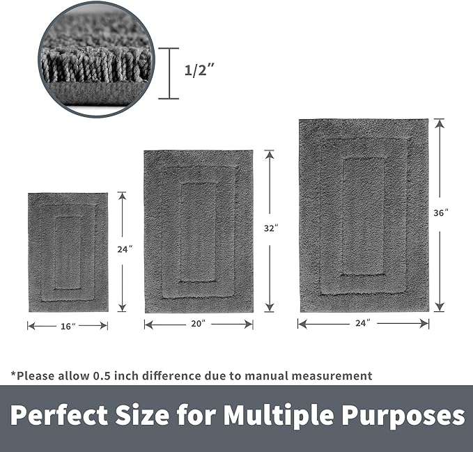 GRANNY SAYS Gray Bathroom Rugs Non Slip, Large Bath Mats for Bathroom, Super Soft and Water Absorbent, Microfiber Washable Bath Rugs for Floor, Tub and Shower, 36" x 24", Dark Gray