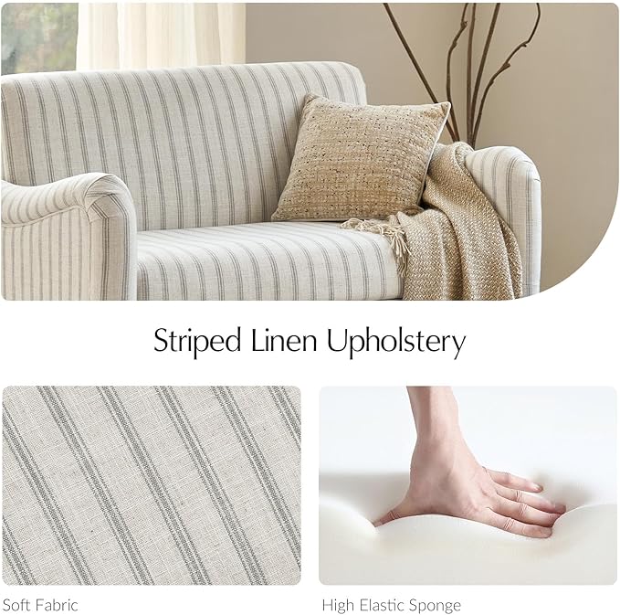 EcoHarbor Living 50.5" Mid-Century Modern Couch, Upholstered Sofa with Armrests, Stripe Mini Couches for Small Space, Living Room, Bedroom, Office, Apartment, Stripe