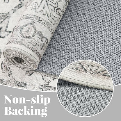 jinchan Vintage Floral Washable Runner Rug 2x10 Non-Slip Low Pile Carpet, Grey