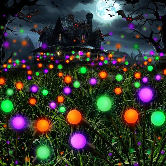 6 Pack Halloween Decorations Outdoor Solar Pathway Lights, Solar Firefly Lights Orange Purple and Green, Sway by Wind, Waterproof Solar Halloween Lights for Patio Garden Yard Lawn Horror Party Decor