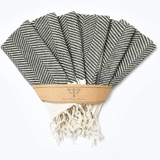 SMYRNA TURKISH COTTON Herringbone Series Kitchen Dish Towels Pack of 6, Machine Washable Wash Cloths, Ultra Soft, Absorbent, Prewashed and Quick Dry Turkish Dish Towels, 12x12 Inch (Latte)