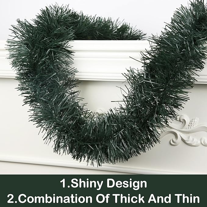 50FT Christmas Green Garland Artificial Greenery Garland for Christmas Tree Decorations, Xmas Decor for Home Fireplace Mantle Stairs Holiday Party Indoor Outdoor