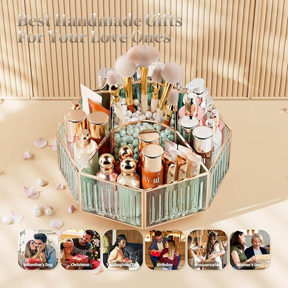 360° Rotating Makeup Organizer Spinning Vanity Organizer with Makeup Brush Holder for Countertop, Bathroom Storage, Skincare, Perfume & Cosmetic Organizer for Vanity