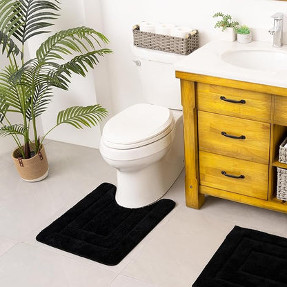 GRANNY SAYS Bathroom Toilet Rugs U Shaped, Bath Mats for Bathroom, Shower Room Rugs Non Slip Washable, Absorbent Microfiber Toilet Mat, Soft Plush Shaggy, 20" x 24", Black