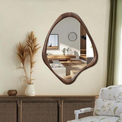 LuxenHome Asymmetrical Wall Mirror, 23"x 29" Classic Brown Irregular Mirror, Rustic Farmhouse Mirror for Bathroom, Wall Mirrors Decorative for Bedroom Living Room Entryway Hall