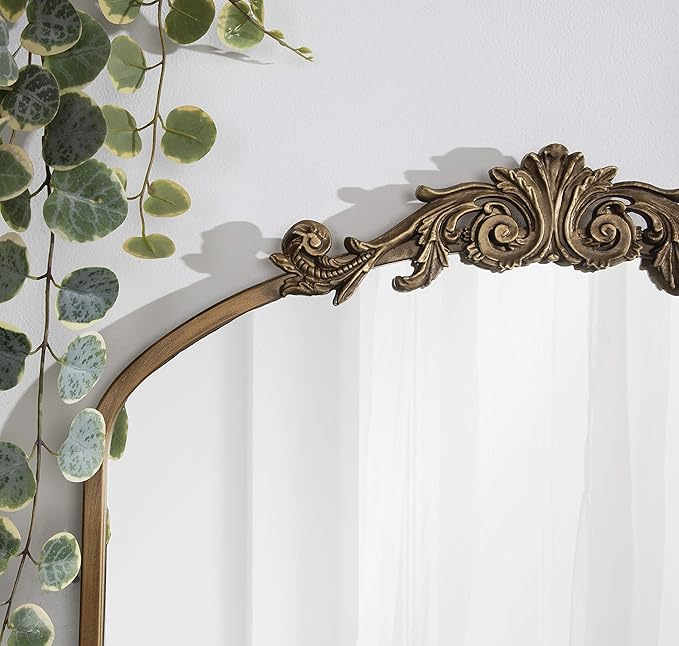 Kate and Laurel Arendahl Traditional Arch Mirror, 24 x 36, Antique Gold, Baroque Inspired Wall Decor