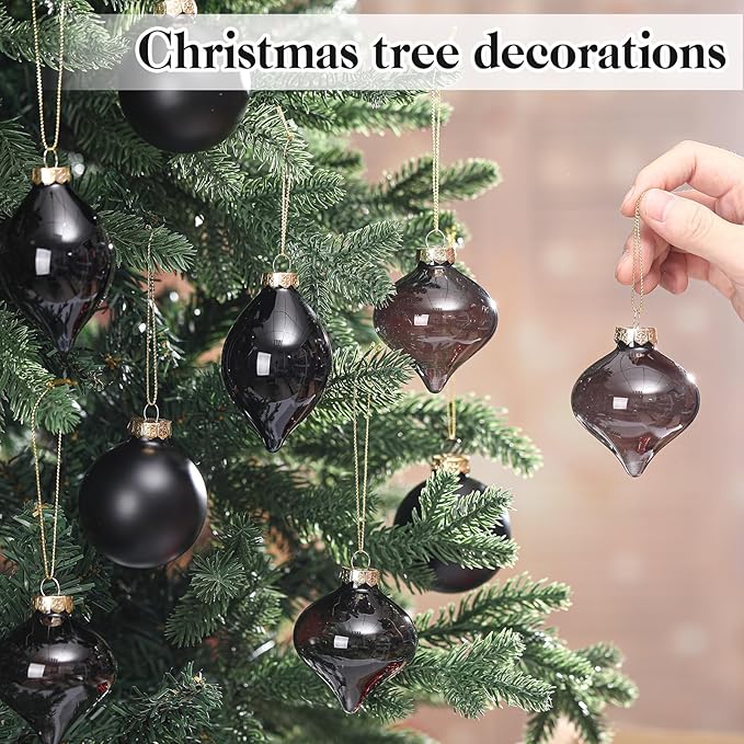 Zomiboo 12 Pcs Black Glass Christmas Ball Ornaments Set 3.15" Hanging Shatterproof Glass Bulbs for Christmas Tree Baubles Bulk for Holiday Xmas Tree Decorations Gifts