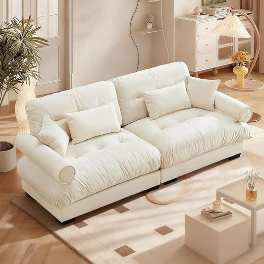 SoarFlash Living Room Velvet Recliner Sofa Small Sofa, Loveseat for Apartment, Storage Sofa with Solid Wood Frame, Easy to Install (93.7inch, Beige)