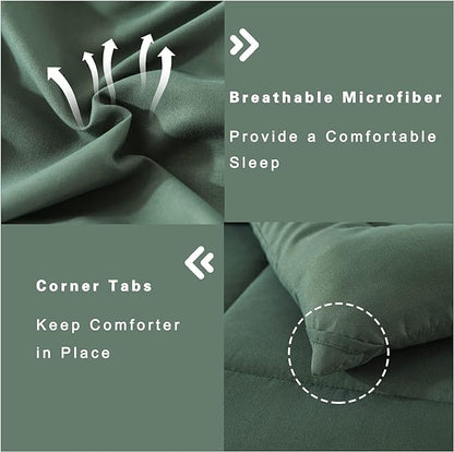 DOWNCOOL All Seasons Sage Green Bedding Comforters & Sets with 2 Pillow Cases -3 Pieces Down Alternative Comforter Set -Bedding Comforter Sets Queen -Lightweight and Noiseless (Queen,88x90 inches)
