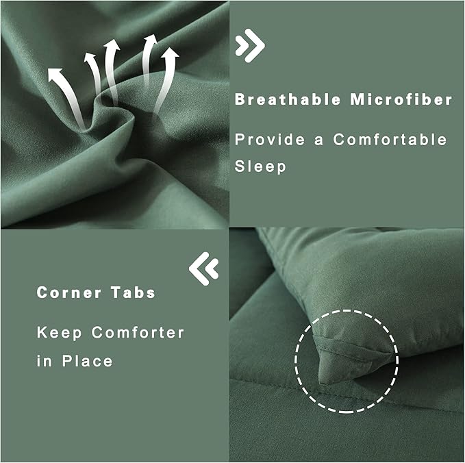 DOWNCOOL Full Size Comforter Sets -All Season Bedding Comforters Sets with 2 Pillow Cases -3 Pieces Bed Set Down Alternative Comforter Set -Sage Green Bedding Sets Full(82"x86")