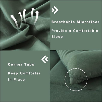 DOWNCOOL Full Size Comforter Sets -All Season Bedding Comforters Sets with 2 Pillow Cases -3 Pieces Bed Set Down Alternative Comforter Set -Sage Green Bedding Sets Full(82"x86")