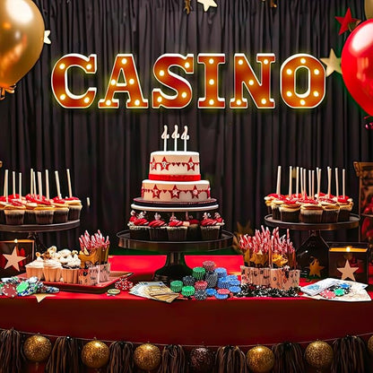 Casino Movie Night Letters Sign Party Decor Battery Powered Marquee Lighted Sign LED Alphabet Letter Lights for Christmas Casino Theme Party Birthday Home Tabletop Decor Supplies Xmas Gift