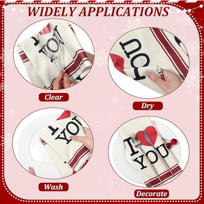 Oudain Valentines Kitchen Towels Set of 6 Red Hearts Gnome Holiday Tabletop Decor