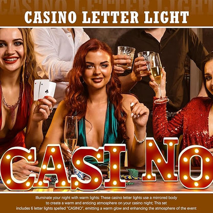 Casino Movie Night Letters Sign Party Decor Battery Powered Marquee Lighted Sign LED Alphabet Letter Lights for Christmas Casino Theme Party Birthday Home Tabletop Decor Supplies Xmas Gift