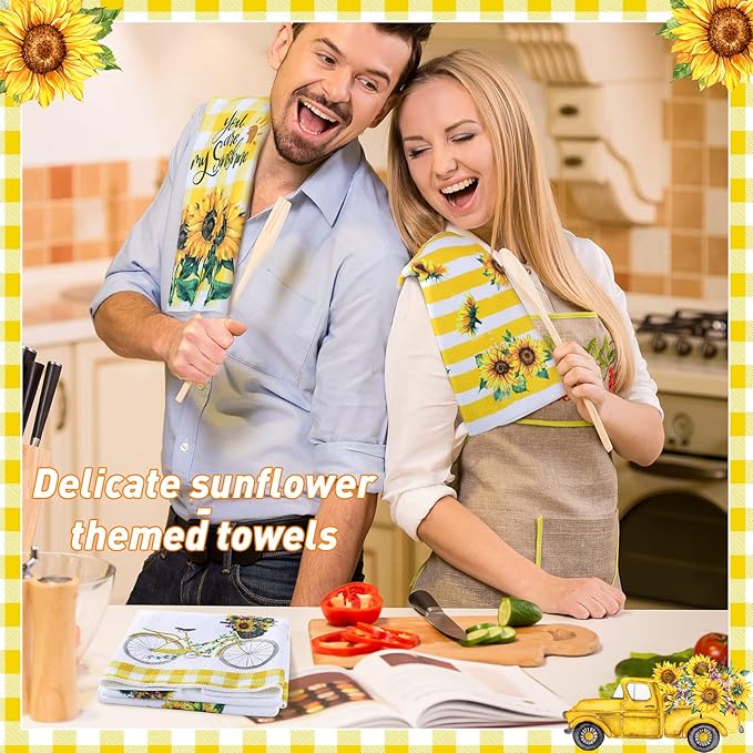 Oudain Kitchen Dish Towels Set of 6 Sunflower Absorbent Tea Towels Decorative Reusable Towels Housewarming Gift