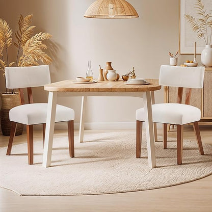 MOJAY Dining Chairs Set of 2, Mid Century Modern Kitchen Chairs Farmhouse Linen Fabric Side Chairs with Curved Backrest for Kitchen, Dining Room, Restaurant, or Patio, Off-White