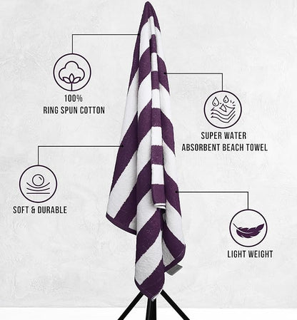 Utopia Towels 4 Pack Cabana Stripe Beach Towel Oversized 100% Ring Spun Cotton Beth Towels Highly Absorbent, Plum