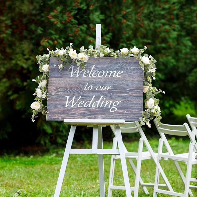 Der Rose 4 Pcs 13Ft Artificial Eucalyptus Flower Garland with Fake Silk Rose Flower Vine Seeded Eucalyptus Leaves Greenery Garland for Wedding Arch Table Wall Backdrop Party Room Decor (Champagne)