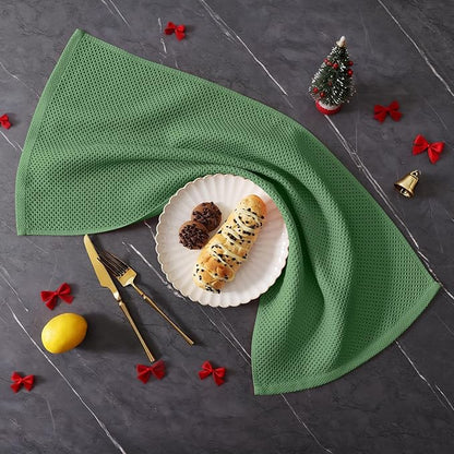 Homaxy 100% Cotton Kitchen Towels and Dishcloths Set, 12 x 12 Inches and 13 x 28 Inches, Set of 16 Bulk Kitchen Towels Set, Ultra Soft Absorbent Dish Cloths for Washing Dishes, Grass Green