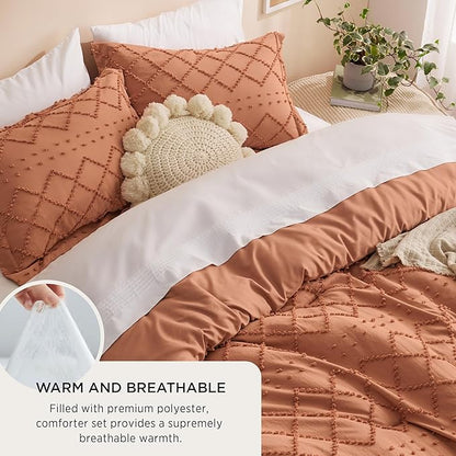 Bedsure King Comforter Set - Pumpkin Comforter, Boho Tufted Shabby Chic Bedding for Kids, 3 Pieces Vintage Farmhouse Bed Set for All Seasons, Fluffy Soft Bedding with 2 Pillow Shams