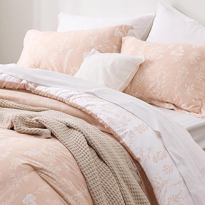 Bedsure King Comforter Set - Dusty Rose Bed Set, 3 Pieces Cute Floral Bedding, 1 Soft Reversible Botanical Flowers Comforter and 2 Pillow Shams