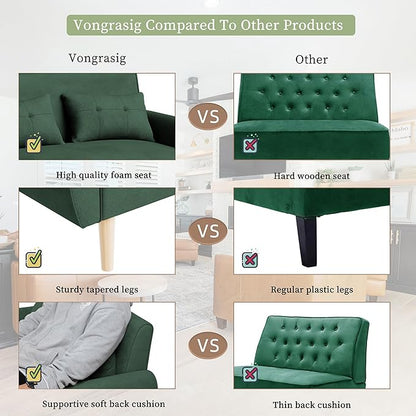Vongrasig Small Modern Loveseat Sofa 47" Mid Century Linen 2 Seat Couch Tufted Love Seat, Green
