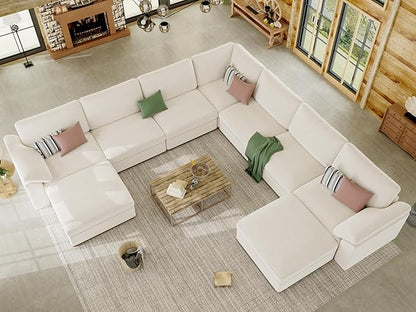 EASE MOOSE Oversized Modular Sectional Sofa with Ottoman,Modern Luxury Wide Deep Modular Couch, U Shaped Couch for Big Spaces Living Room, White