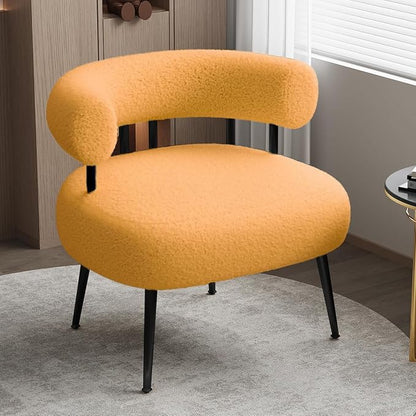 Modern Accent Chair, Round Upholstered Barrel Armchair for Small Spaces, Fluffy Side Corner Sherpa Chair for Living Room, Bedroom