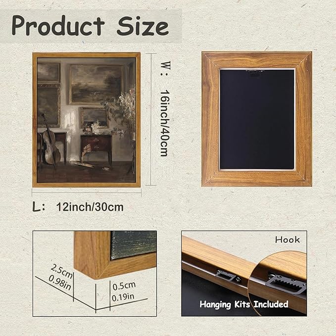 KBKBART Vintage Framed Wall Art , Farmhouse Decor Moody Still Life Canvas Oil Painting Vintage Dark Bathroom Art Prints, Neutral Antique Art Wall Decor for Bedroom, Living Room, Gallery, Gifts for Friends or Family (12"x16")