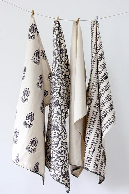 TARAN LIVING Kitchen Towels Dish Towels for Kitchen- Gray & Beige Tea Towels for Kitchen-Bar Towels for Kitchen-KitchenTowels and dishcloths-Printed Floral 18"x28" Pack of 4
