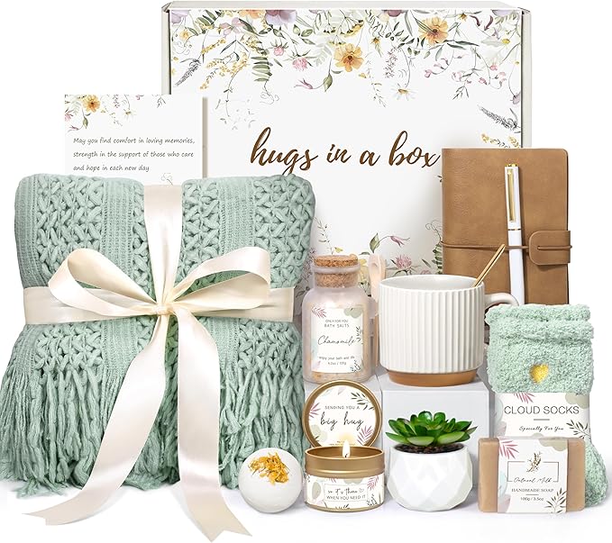 Gifts for Women, Get Well Soon Self Care Package Box, Sending Hug Baskets Thinking of You Gift for Women Her New Mom Best Friend Birthday (Sage Green)