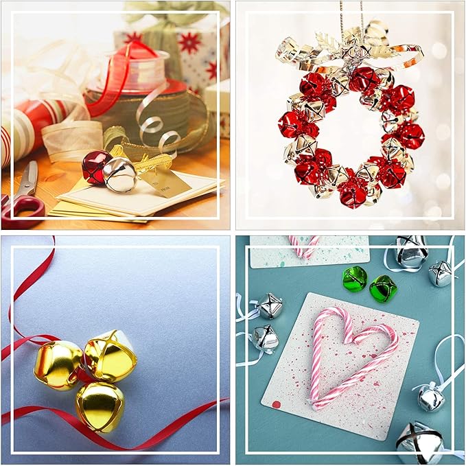 Augshy 240 Pieces Jingle Bells 2/5 Inch Craft Bell Bulk for Christmas Home and Pet Decorations Xmas Decor Party Favors Supplies (Gold, Silver, Red, Green)