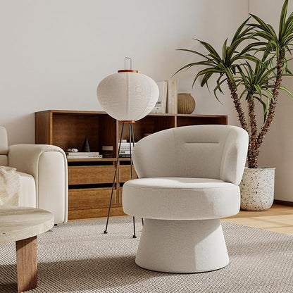 360° Swivel Accent Chairs Set of 2, Modern Chenille Upholstered Boucle Dining Chair with Back, Vanity Chair Accent Armchair Side Chairs for Dining/Living Room, Bedroom, White