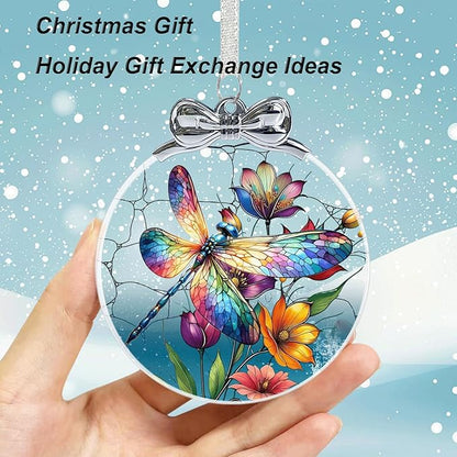 Dragonfly Christmas Ornament Crystal Glass- Hanging Ornaments for Christmas Tree, Christmas Ornaments Xmas Decorations, Holiday Keepsake Present Exchange Ideas