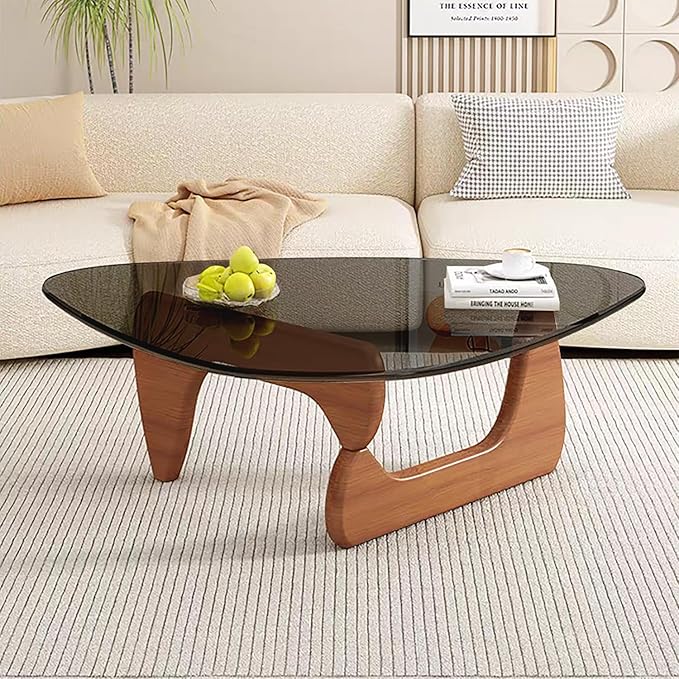 Modern Glass Coffee Table for Living Room, Small mid Century Modern Coffee Table, Sleek Coffee Tables, Suitable for Bedroom Living Room Reception Office Tables（Walnut/Grey，Mediumn）