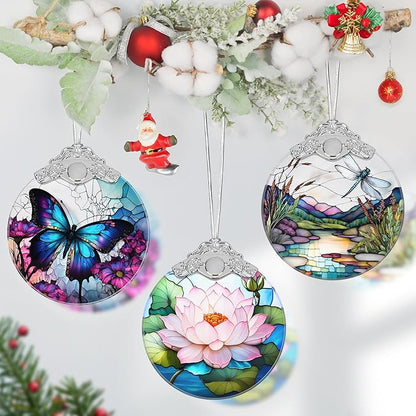 Lotus Stained Glass Ornament - Christmas Tree Decorations, Lotus Ornaments for Christmas Tree, Holiday Presents
