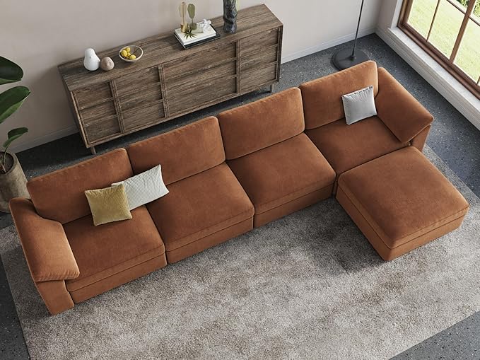 EASE MOOSE Large Sectional Modular Sofa，Large L Shape Sectional Couch Wide Deep Modular Sofa Couch Chenille Brown