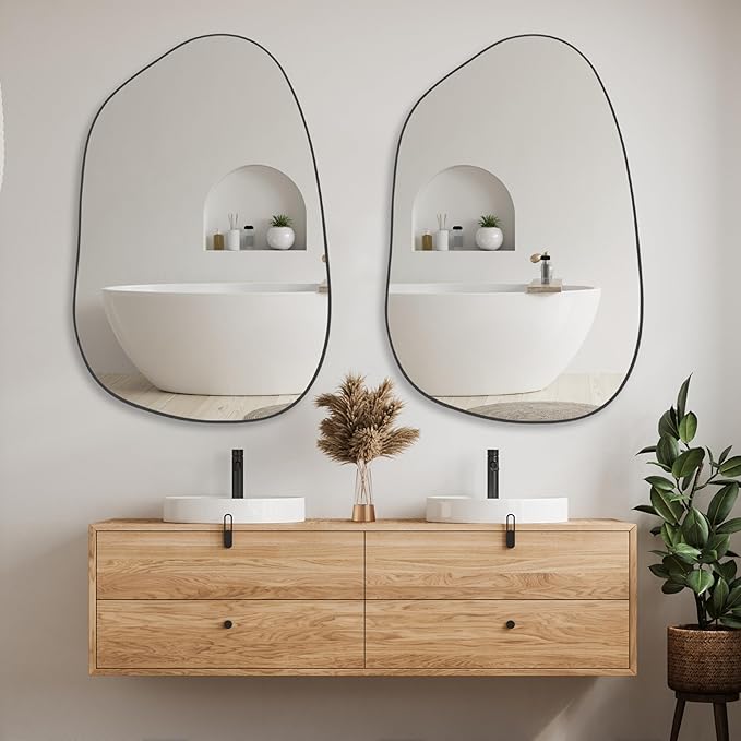 PERFNIQUE Irregular Asymmetrical Wall Mirror Decorative Modern Wall Mounted 40"x26", Black