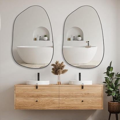 PERFNIQUE Irregular Asymmetrical Wall Mirror Decorative Modern Wall Mounted 40"x26", Black